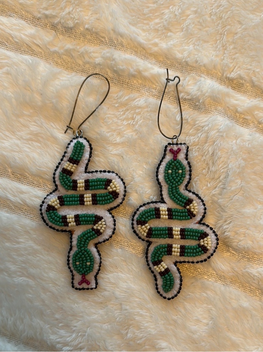 Beaded Green Snake Earrings - Statement Dangles